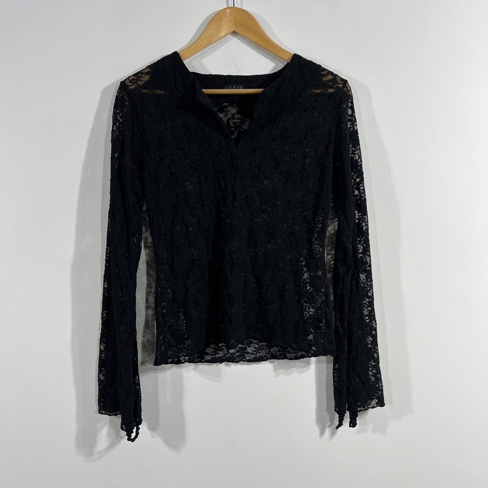 Lapis Fairy Grunge Sheer Lace Bell Sleeve Top Womens Large Whimsigoth Retro Y2K